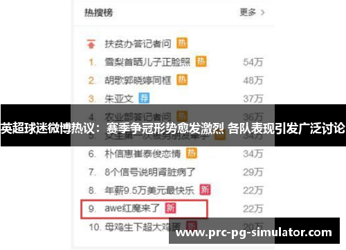 英超球迷微博热议：赛季争冠形势愈发激烈 各队表现引发广泛讨论