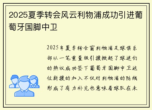 2025夏季转会风云利物浦成功引进葡萄牙国脚中卫